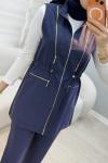 Fermuar Detaylı İkili Yelekli Takım Lacivert
