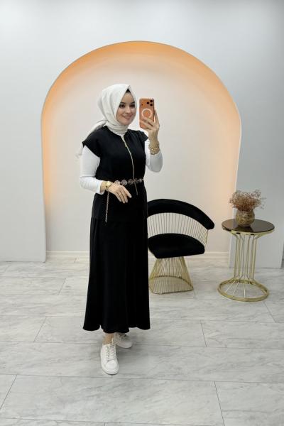 Belgi Yelekli Etekli Takım Siyah