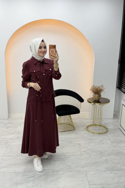 Çise Tensel Etekli Takım Bordo