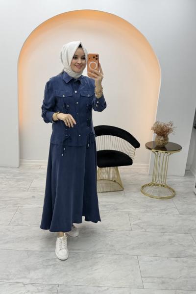 Çise Tensel Etekli Takım Lacivert