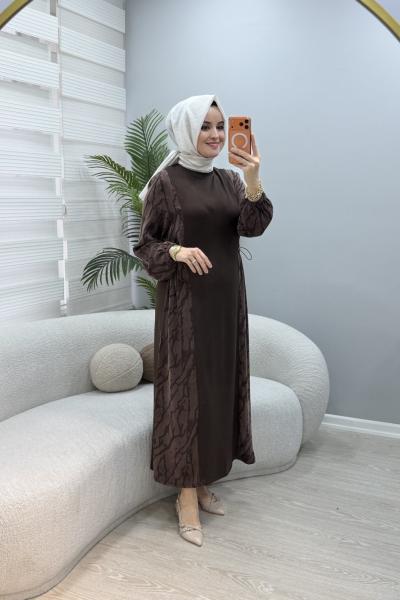 Qupra Detaylı Elbise Kahverengi