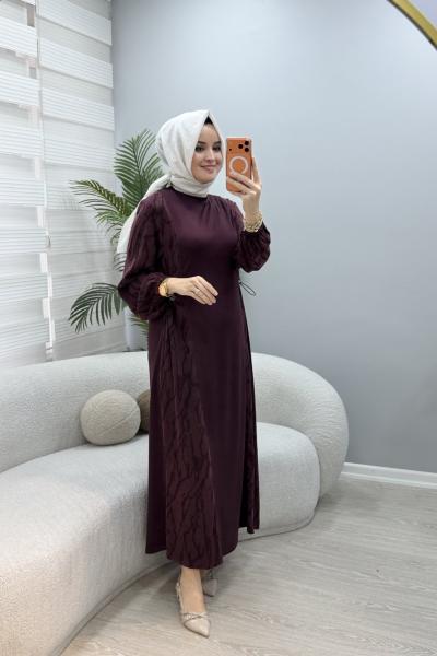 Qupra Detaylı Elbise Mürdüm