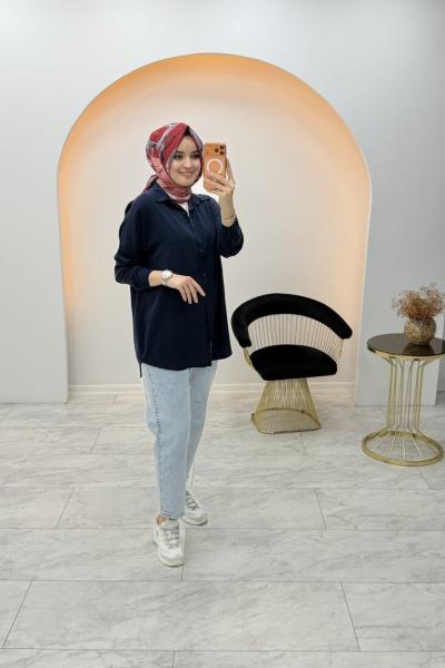 Düz Tensel Gömlek Lacivert