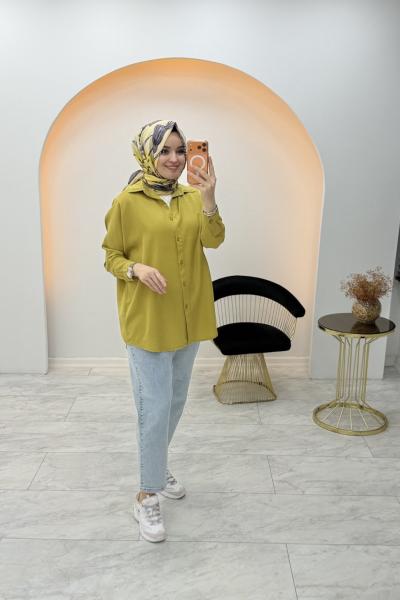 Düz Tensel Gömlek Sarı