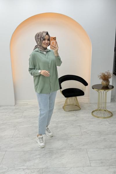 Düz Tensel Gömlek Yeşil