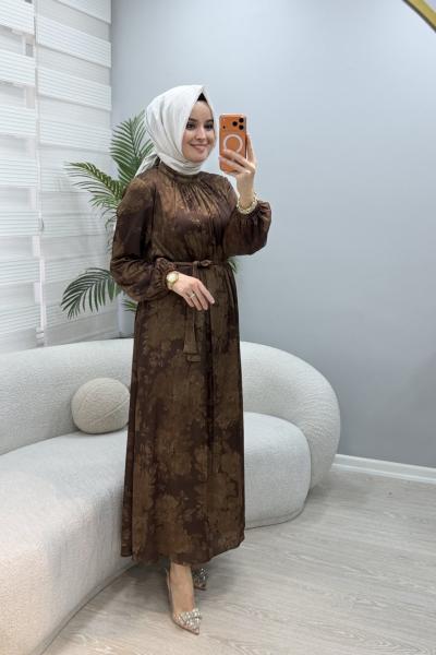 Rosa Şifon Elbise Kahverengi