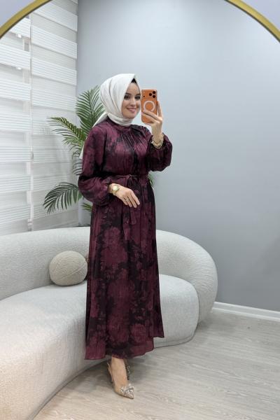 Rosa Şifon Elbise Bordo