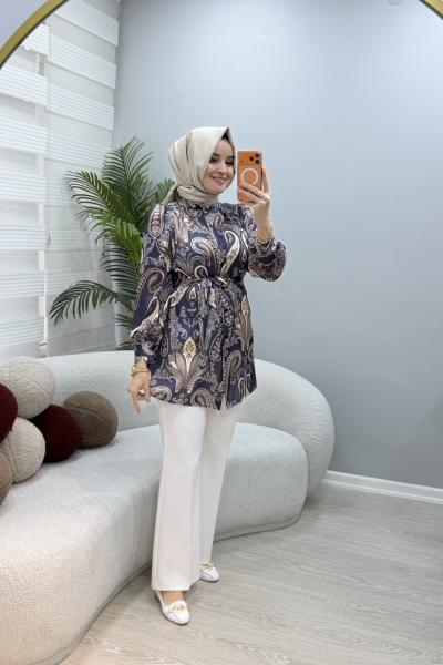 Sofia Desenli Gömlek Lacivert