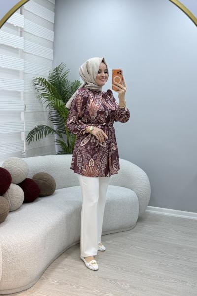 Sofia Desenli Gömlek Bordo