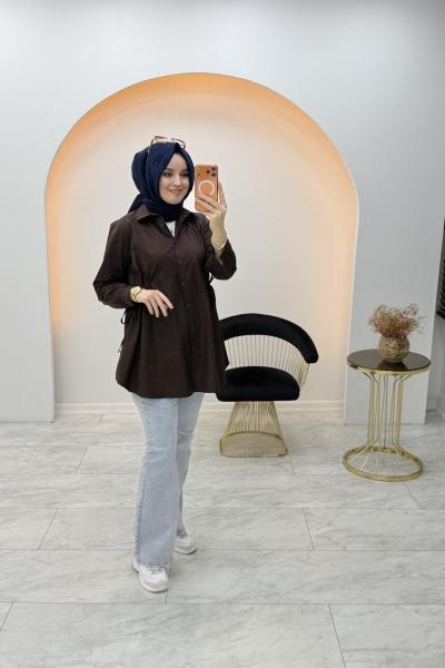 Evsa Poplin Gömlek Acı Kahve