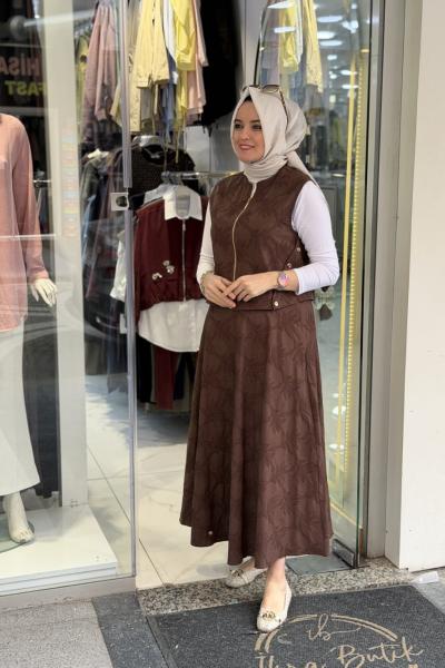 Liyan Etekli Takım Kahverengi