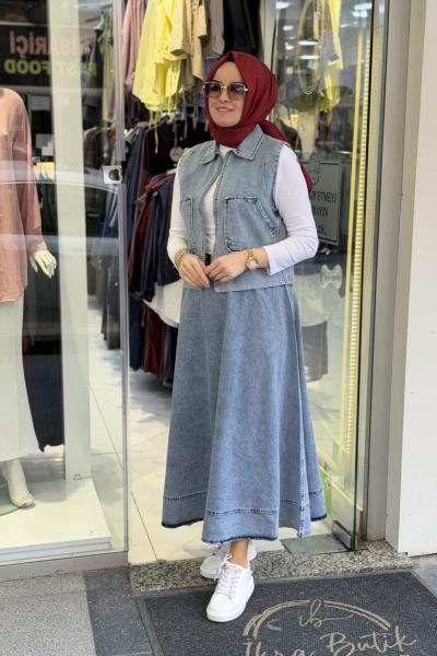 Kampanyalı Yelekli Etekli Takım Mavi