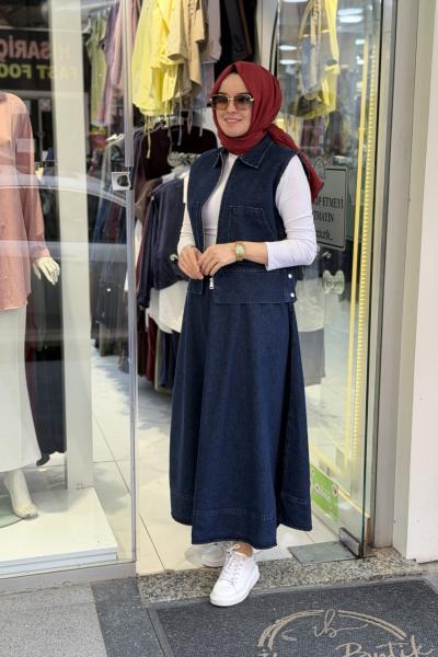 Kampanyalı Yelekli Etekli Takım Lacivert