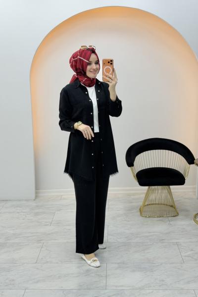 Püskül Detaylı Takım Siyah