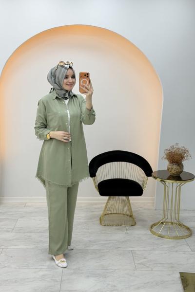 Püskül Detaylı Takım Mint Yeşili