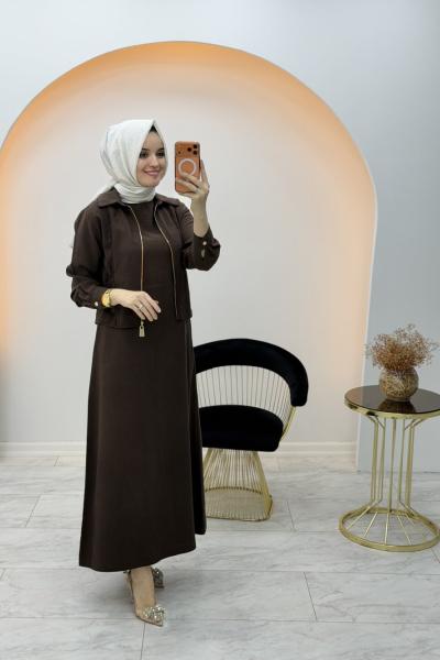 Lina Ceketli Elbise Kahverengi
