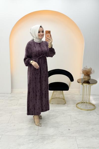 Düğmeli Qupra Elbise Mürdüm