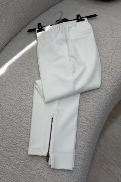 Fermuar Detaylı Pantolon Beyaz