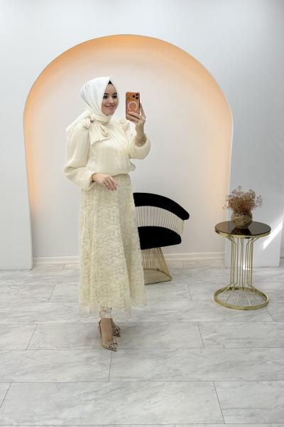 İncilay Etekli Takım Krem