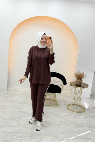 Kampanyalı Çift Şerit Takım Kahverengi