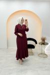 Elsa Düğmeli Elbise Bordo