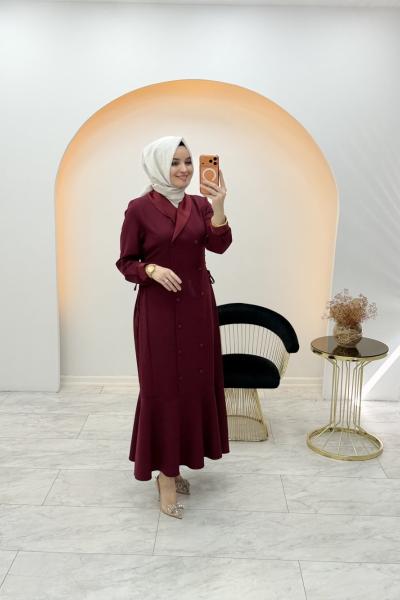 Elsa Düğmeli Elbise Bordo