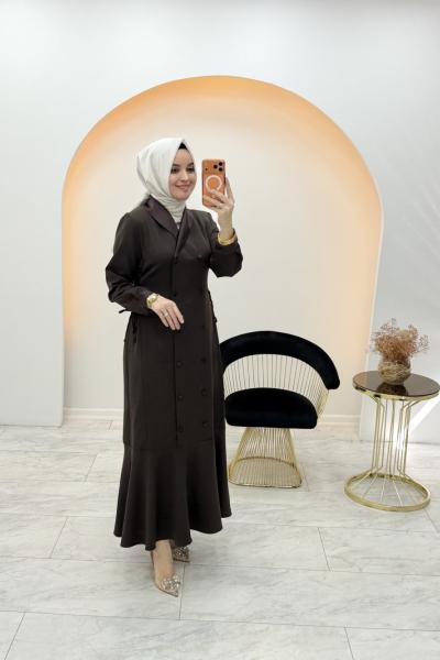 Elsa Düğmeli Elbise Kahverengi