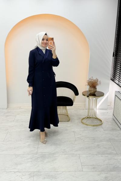 Elsa Düğmeli Elbise Lacivert