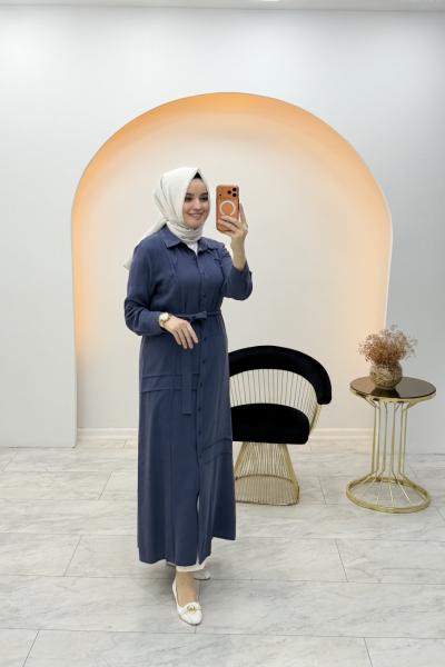 Nervür Ferace Elbise İndigo