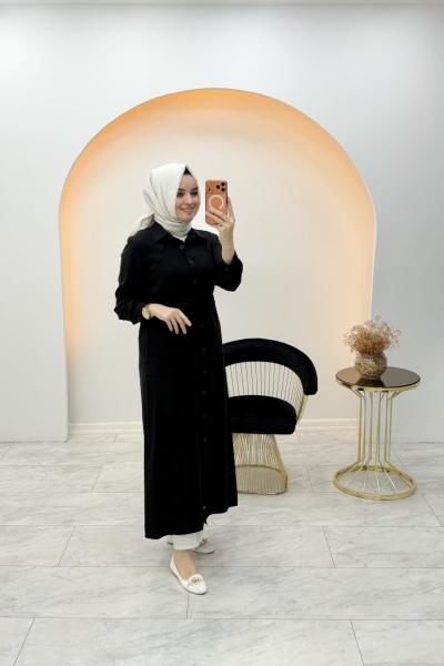 Nervür Ferace Elbise Siyah