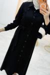 Nervür Ferace Elbise Siyah
