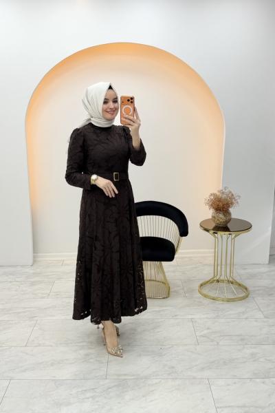 Güpür Elbise Kahverengi