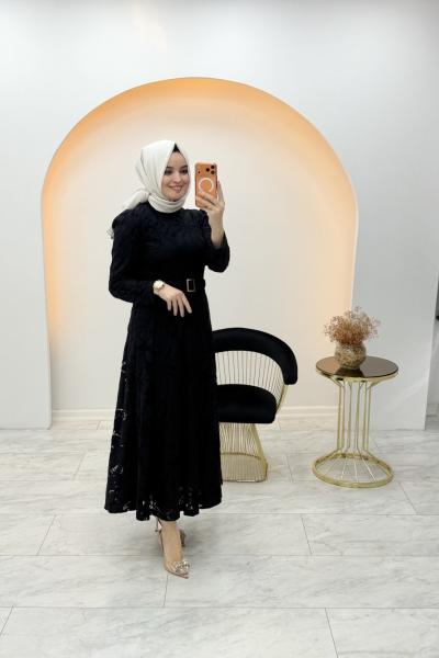 Güpür Elbise Siyah