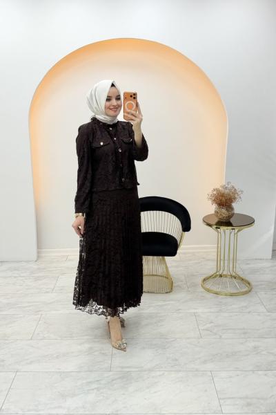 Aynaz Dantel Takım Kahverengi
