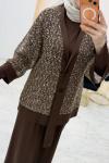 Pul Detaylı Üçlü Takım Kahverengi
