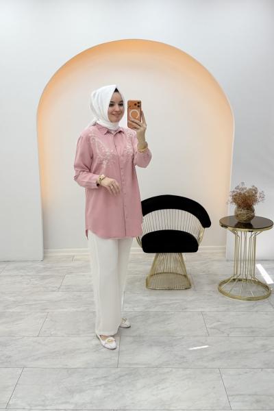 Tensel Boncuklu Gömlek Pembe