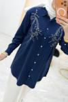 Tensel Boncuklu Gömlek Lacivert