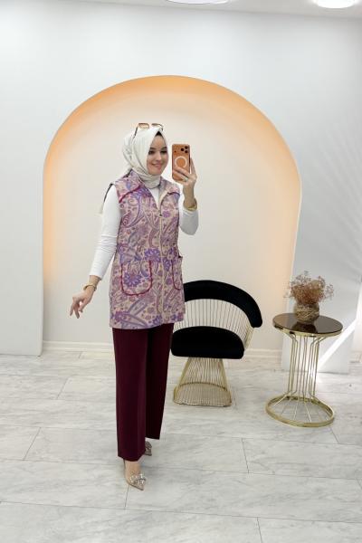 Etnik Desen Yelek Pudra