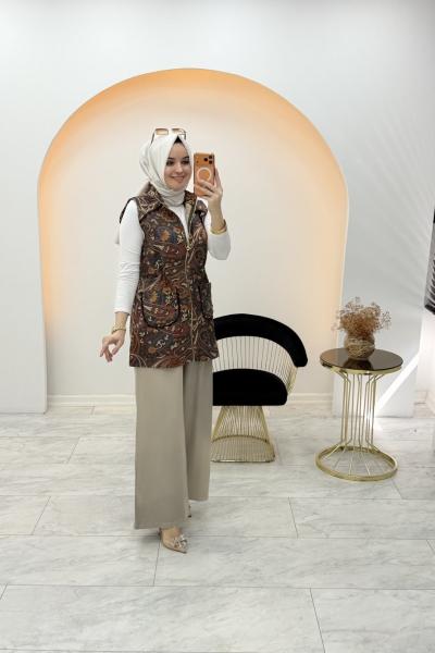 Etnik Desen Yelek Haki