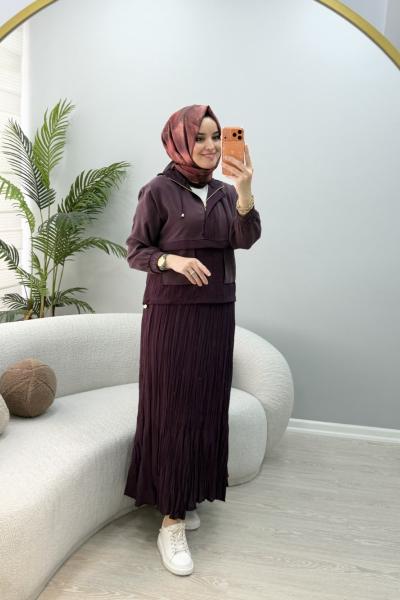 Viyan Kraş Etekli Takım Mürdüm