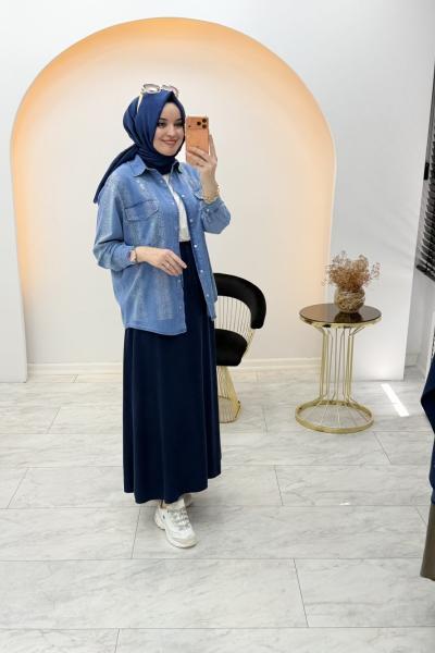 Tensel Kot Gömlek  Mavi