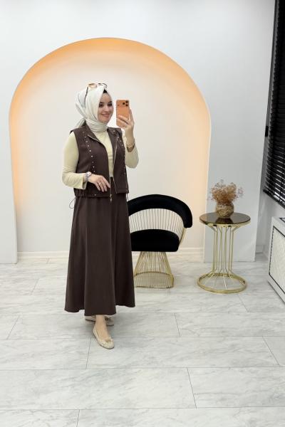 Lora Etekli Takım Kahverengi