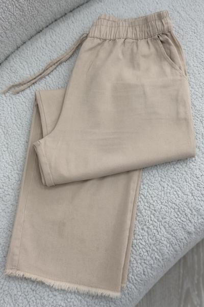 Püskül Tensel Pantolon Krem