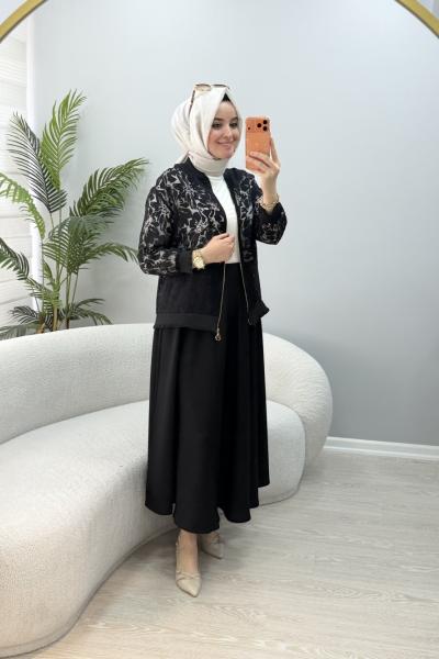 Gözde Üçlü Etekli Takım Siyah