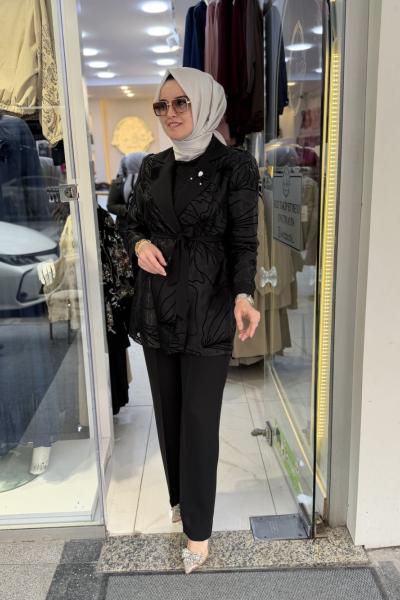 Organze Üçlü Takım Siyah