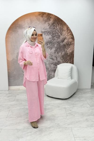 İthal Gül Detaylı Takım Pembe
