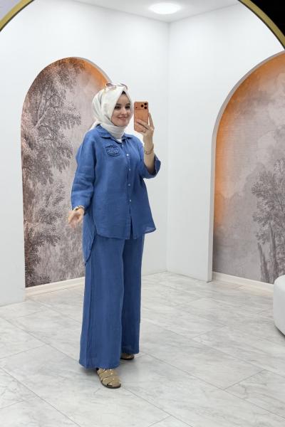 İthal Gül Detaylı Takım Lacivert