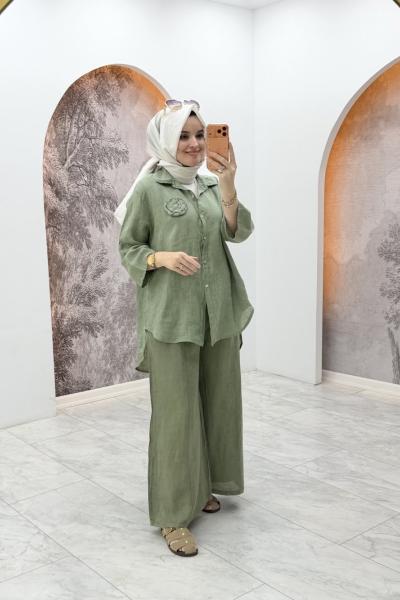 İthal Gül Detaylı Takım Haki