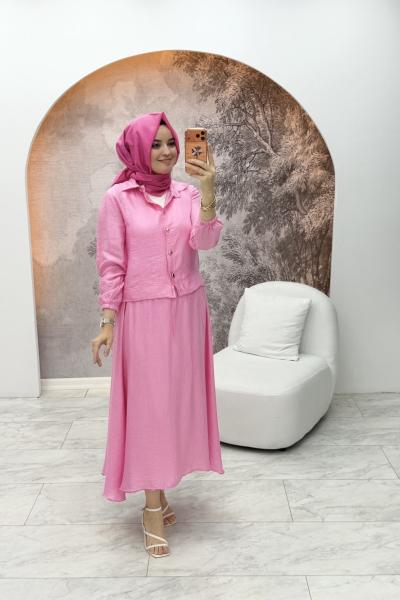 Müslin Etekli Takım Pembe