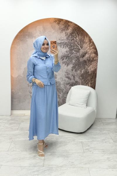 Müslin Etekli Takım Mavi